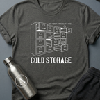 Filed Under Familiar sci-fi t-shirt — a bank of filing cabinets with blank human figures rising from the open drawers — Dark Heather unisex tee — Apsion Outpost