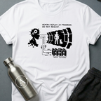 They Kept the Dog sci-fi t-shirt — a pixelated head projecting a memory of a boy and a dog, wired to server racks labeled archive and cold storage — White unisex tee — Apsion Outpost