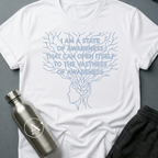 More Than Meat sci-fi t-shirt — a line-drawn profile head branching upward into a wide root system that frames the text — White unisex tee — Apsion Outpost