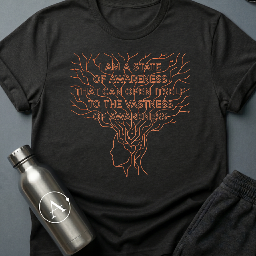 More Than Meat sci-fi t-shirt — a line-drawn profile head branching upward into a wide root system that frames the text — Black unisex tee — Apsion Outpost