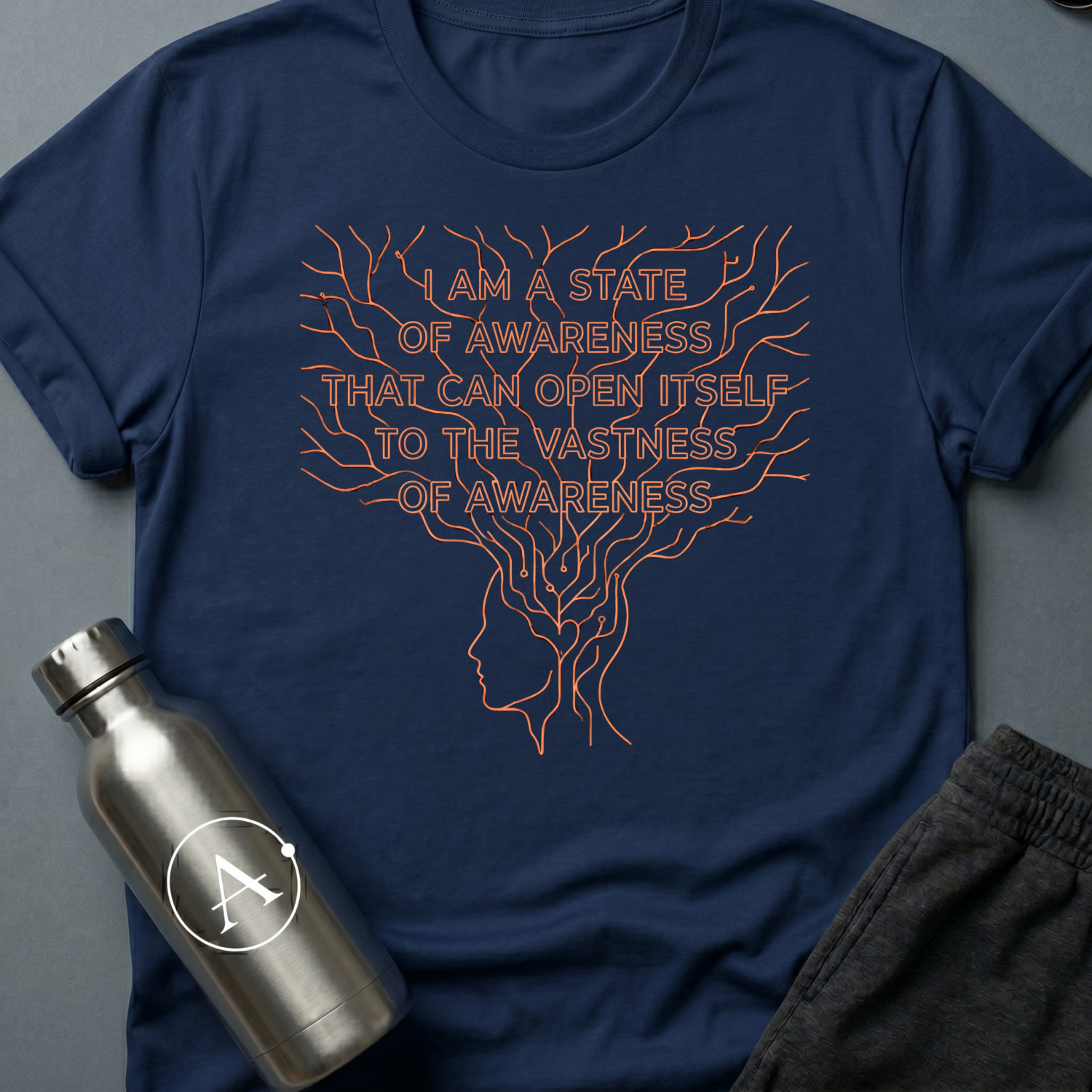 More Than Meat sci-fi t-shirt — a line-drawn profile head branching upward into a wide root system that frames the text — Navy unisex tee — Apsion Outpost