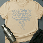 More Than Meat sci-fi t-shirt — a line-drawn profile head branching upward into a wide root system that frames the text — Natural unisex tee — Apsion Outpost