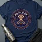 Source Code Seance sci-fi t-shirt — Simulation Mysticism mandala with all-seeing eye — Navy unisex tee — Apsion Outpost